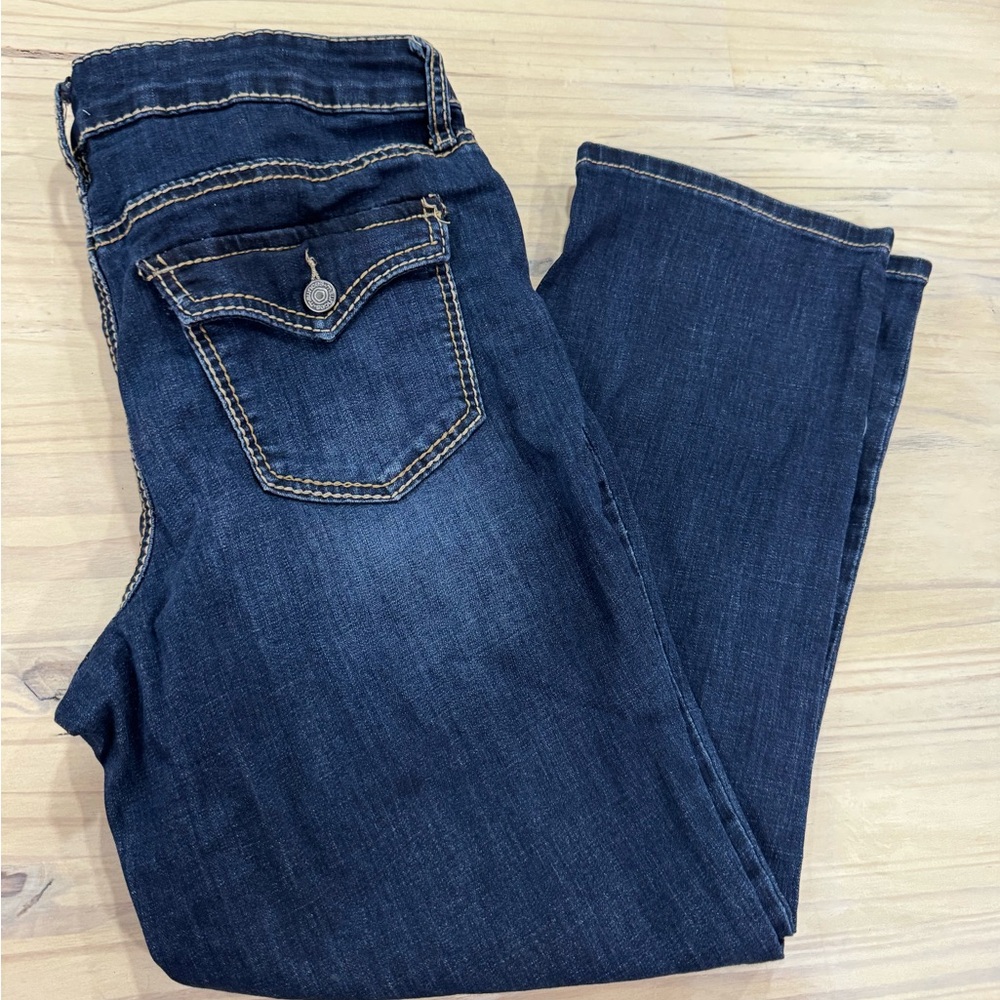 Maurices Dark Blue Boot Cut Jeans with Contrast Stitching